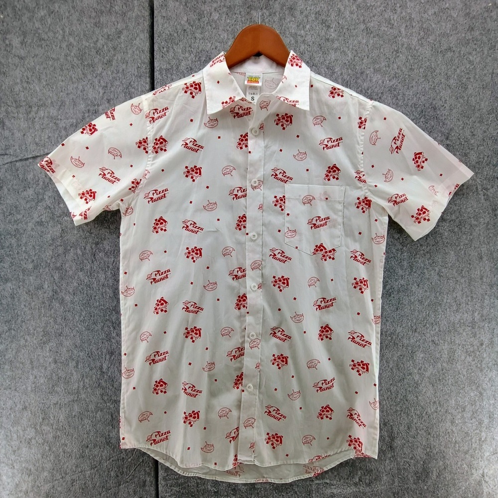 Disney Pixar Toy Story Pizza Planet Shirt Mens Small White Red Short Sleeve S